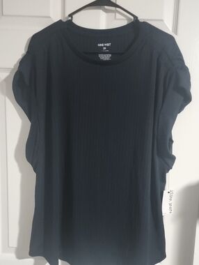 Nine West Navy Blue Short Sleeve Ribbed Crew Tee